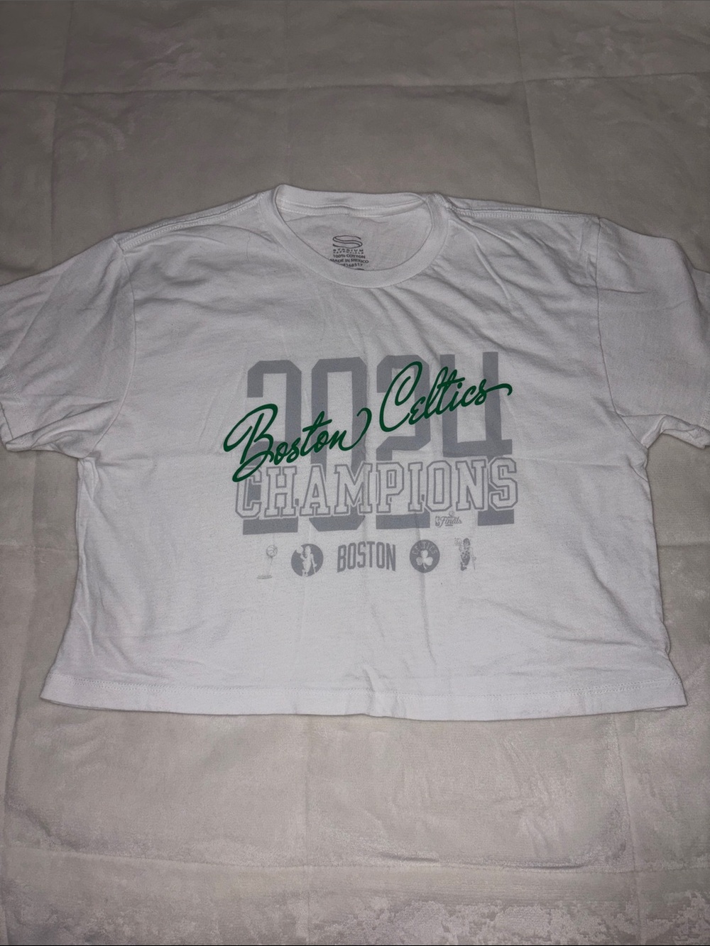 Boston Celtics 2024 Champions White Crop Top